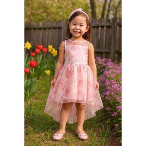 Zenzi XS Dress Girl's Kids Tulle Hi-low Blush floral Children's Formal Party